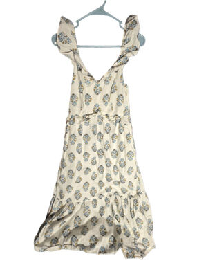 Women's J.Crew White Blue Floral Ruffle Midi Dress Size 4 feminine cottagecore